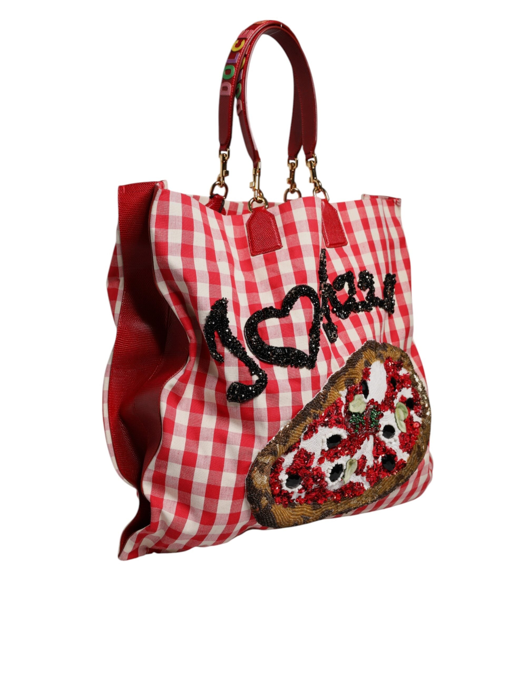 Dolce & Gabbana Red rhinestone-embellished I Love Pizza bag